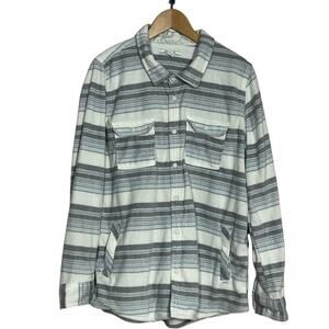 O'NEILL Large Mens Plaid Plush Polar Fleece Shirt Jacket Pockets Surfer Preppy